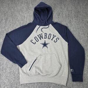 Dallas Cowboys Sweatshirt Mens Medium Gray Blue NFL Football Starter Hoodie